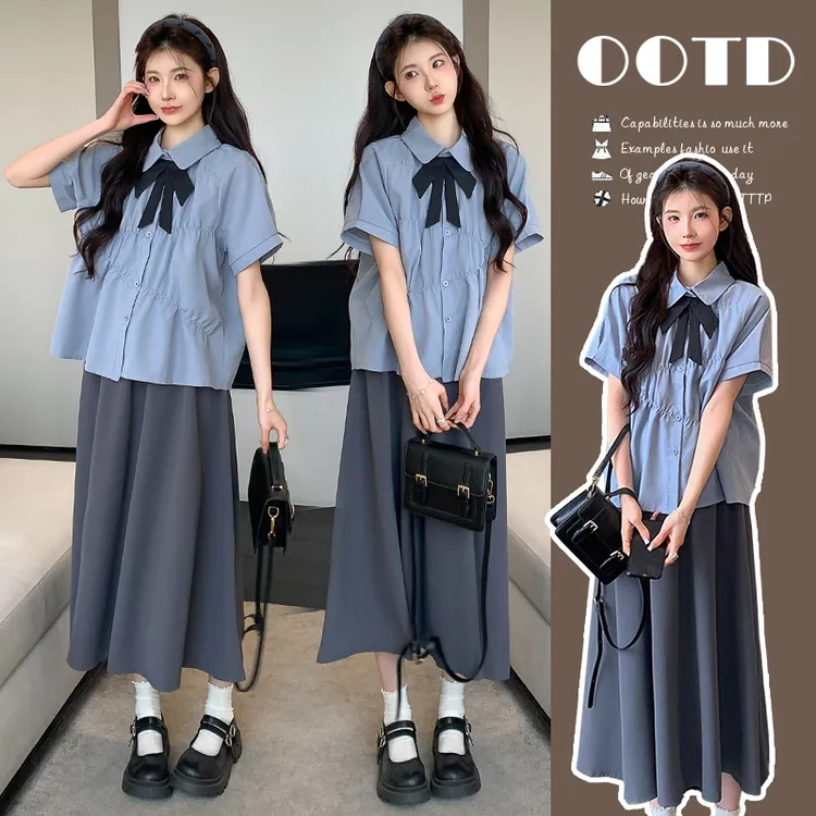 2025夏季孕妇装翻领时尚学院风减龄套装宽松甜美高质量两件套夏装