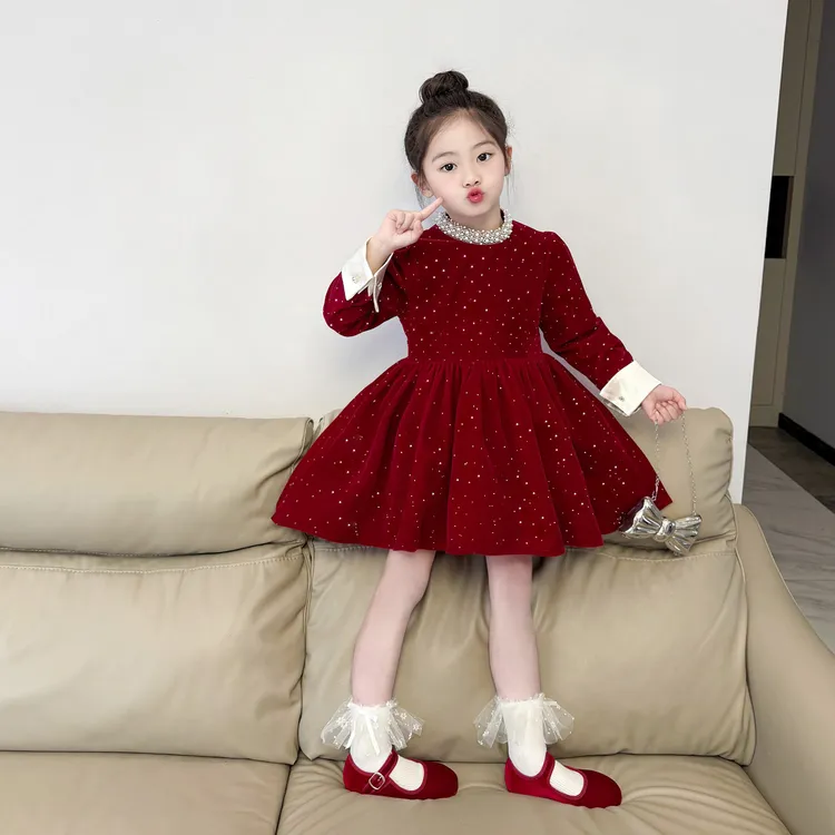 女童加绒蓬蓬裙子冬季小香风时尚洋气连衣裙圣诞公主生日裙礼服裙