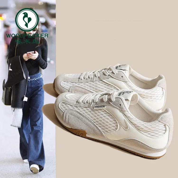 啄木鸟网面透气德训鞋女2025夏季新款百搭休闲运动阿甘小白女鞋子