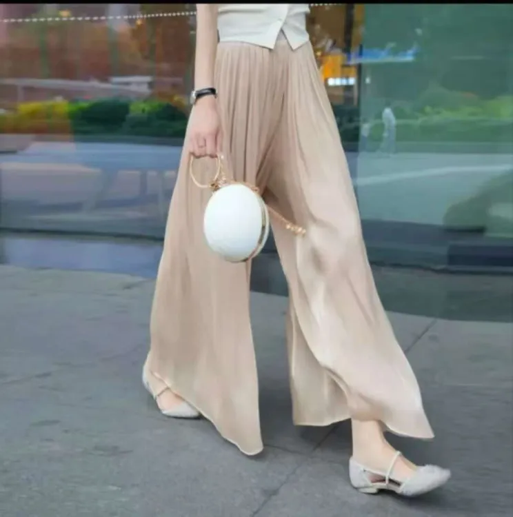【裙裤】珠光鎏璃纱阔腿裤气质高腰显瘦宽松中长款休闲裙裤子