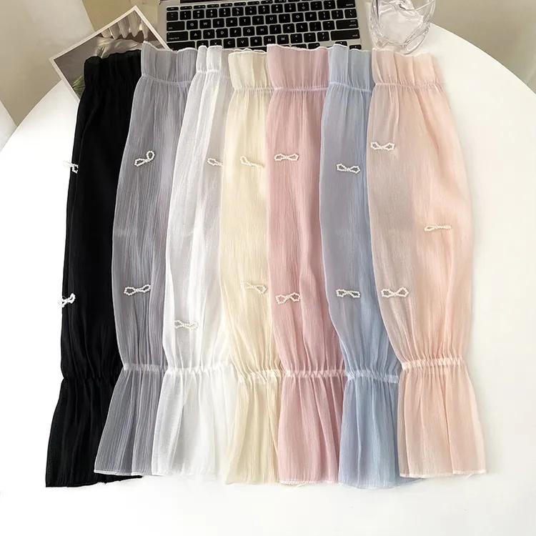 珍珠蝴蝶结淑女袖套纯色手袖冰袖袖子开车护臂骑行轻薄防晒袖