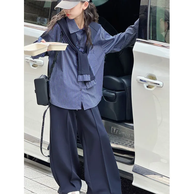 K29830孙小美韩系女童衬衫套装2025新款秋装儿童休闲两件套衣服潮