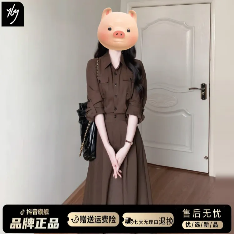 法式复古衬衫连衣裙早秋穿搭出席重要场合的裙子韩系收腰polo长裙