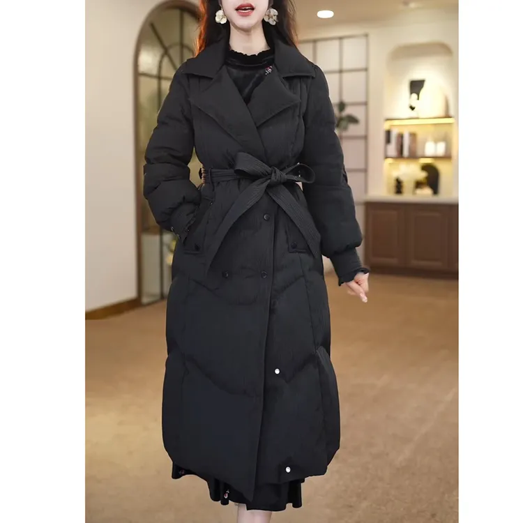 时尚气质修身收腰显瘦加厚保暖羽绒服女士长款过膝白鸭绒外套百搭