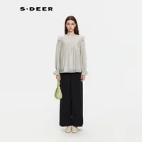 S·DEER圣迪奥秋季荷叶边法式上衣雪纺衫蕾丝宫廷衬衫S253Z0536