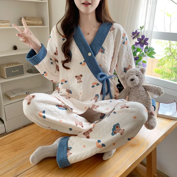 新中式空气棉月子服产后春秋加厚保暖孕妇睡衣秋冬哺乳喂奶衣套装