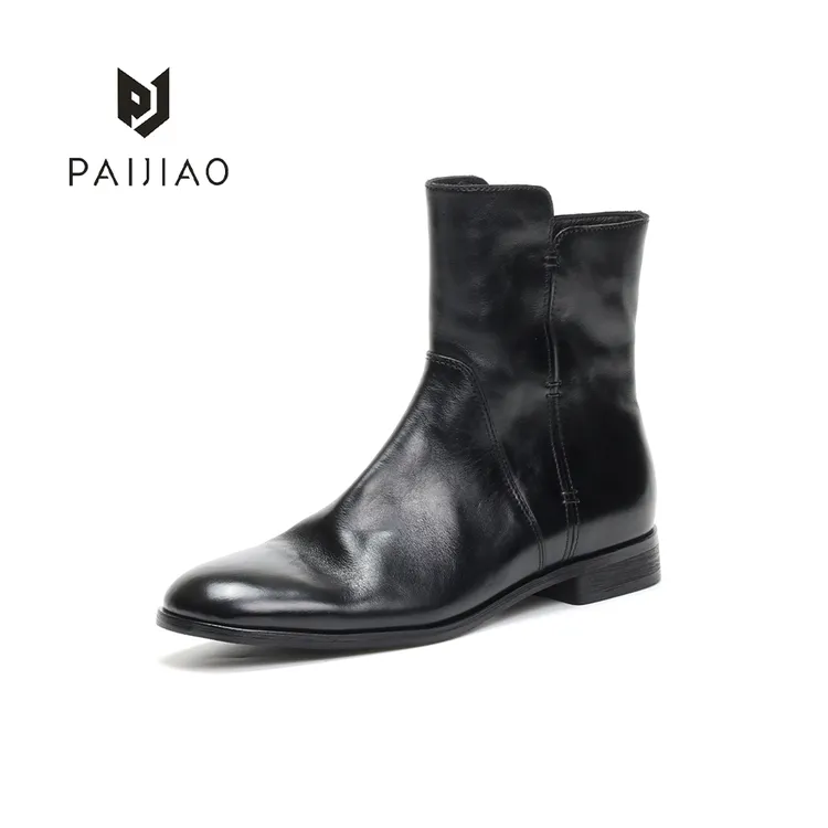 西部高级水洗马皮酷飒气质圆头侧拉链低跟切尔西女靴短靴ZH711-1