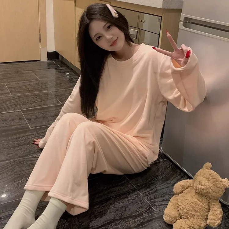 德绒睡衣女秋冬季新款高级感慵懒风少女磨毛保暖加厚春秋款家居服