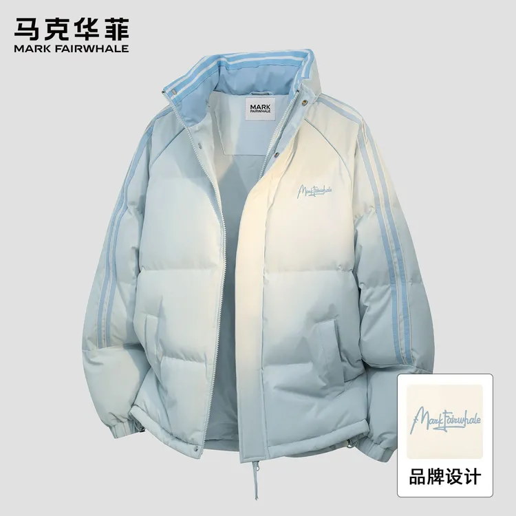 马克华菲条纹立领棉衣男女冬季新款潮流加厚保暖情侣面包棉服外套商品图