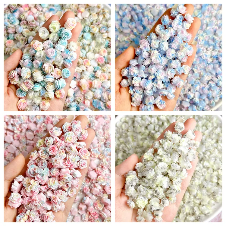 软雕夜光玫瑰美甲饰品爆款树脂晕染花卉精致甜美雕花指甲饰品配件