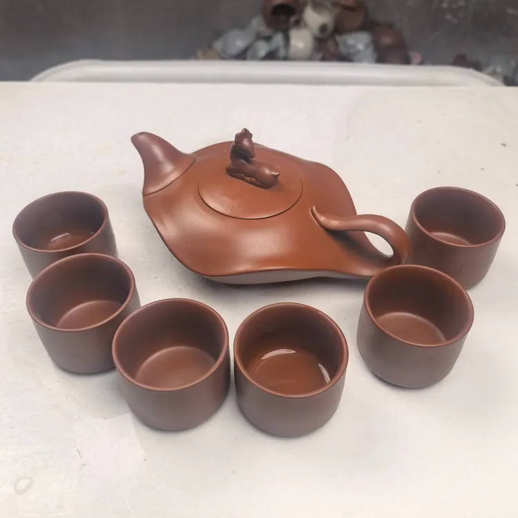 【闪购商品】朱泥大红袍素面一路有你爱莲壶一壶六杯