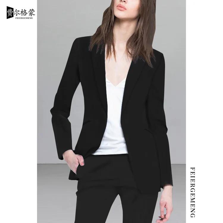 通勤风职业装西服短款女无扣新款春秋时尚修身显瘦气质小西装外套