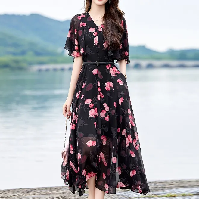 3848#连衣裙女夏季2025新款高档贵妇人气质名媛时尚妈妈裙子