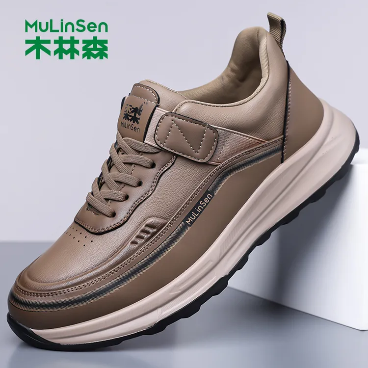 木林森男鞋软底2025秋冬新款厚底减震时尚潮流百搭运动休闲皮鞋男