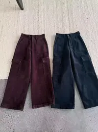 TSEHC.9韩系设计感冬季加绒加厚百搭阔腿工装灯芯绒休闲裤24385
