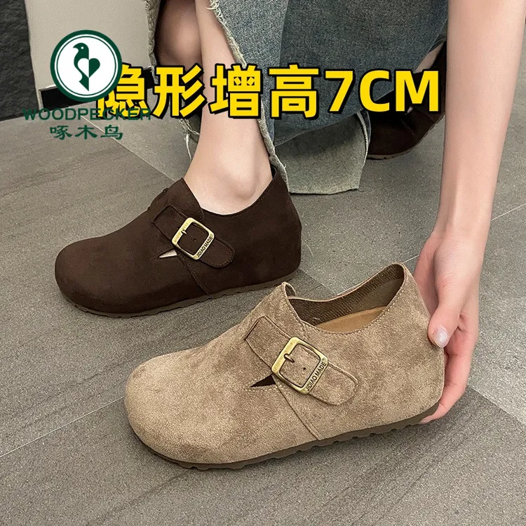 啄木鸟内增高7CM~勃肯鞋女2025秋季新款单鞋女式小个子厚底增高鞋