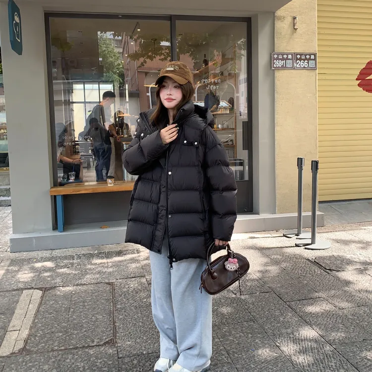 云朵泡芙羽绒服中长款显瘦新国标95绒连帽可脱卸韩版宽松外套