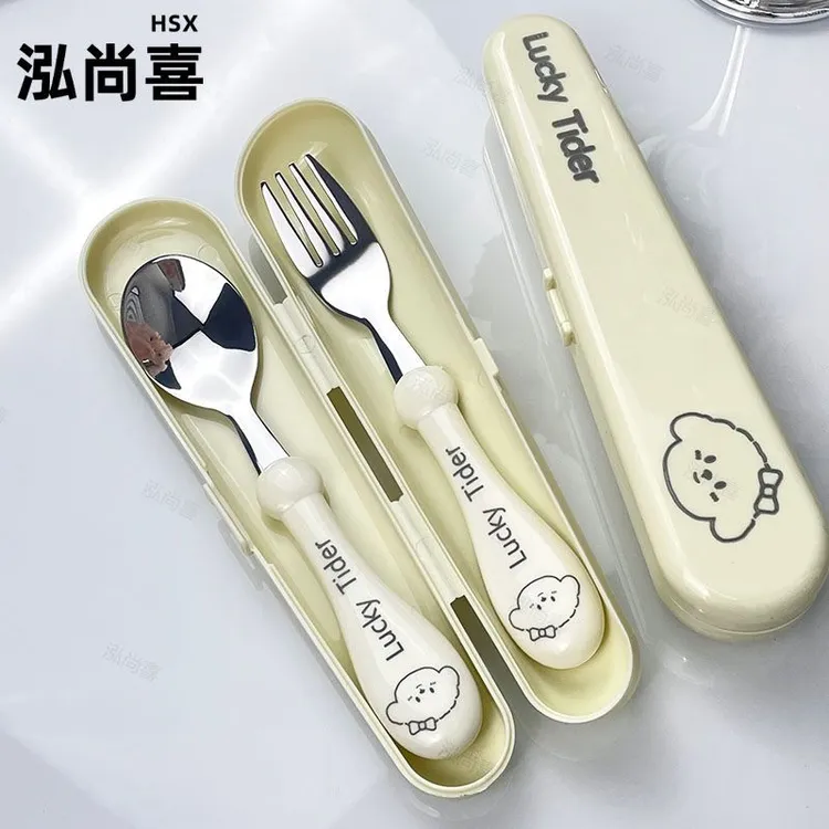 泓尚喜宝宝吃饭勺子婴儿训练勺316L不锈钢专用手柄辅食餐具套装