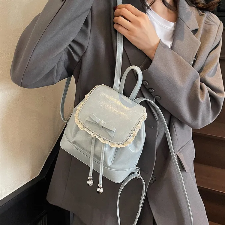 mini双肩包包温柔风蕾丝蝴蝶结小众女韩版时尚百搭手提旅行小背包