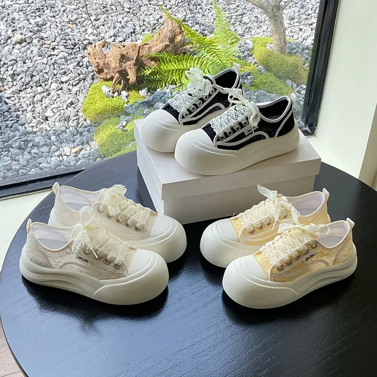 蕾丝网配裙子厚底小白鞋女2025夏季新款百搭休闲增高透气学生板鞋