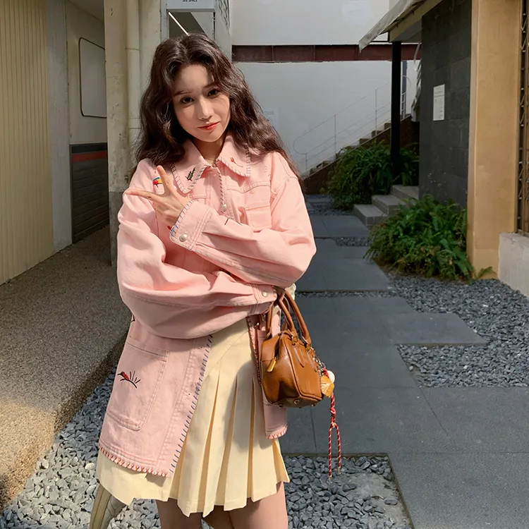 粉色高级感绣花牛仔外套女2025春韩系独特超好看气质减龄夹克上衣