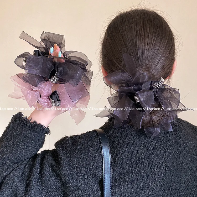 韩系慵懒低丸子头蝴蝶结大肠发圈头绳女2025新款高级感扎头发绳