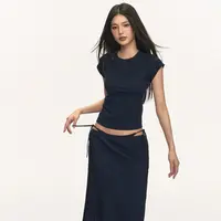 anna aneae正肩提花针织衫短袖T恤女A字半身裙套装修身辣妹二件套