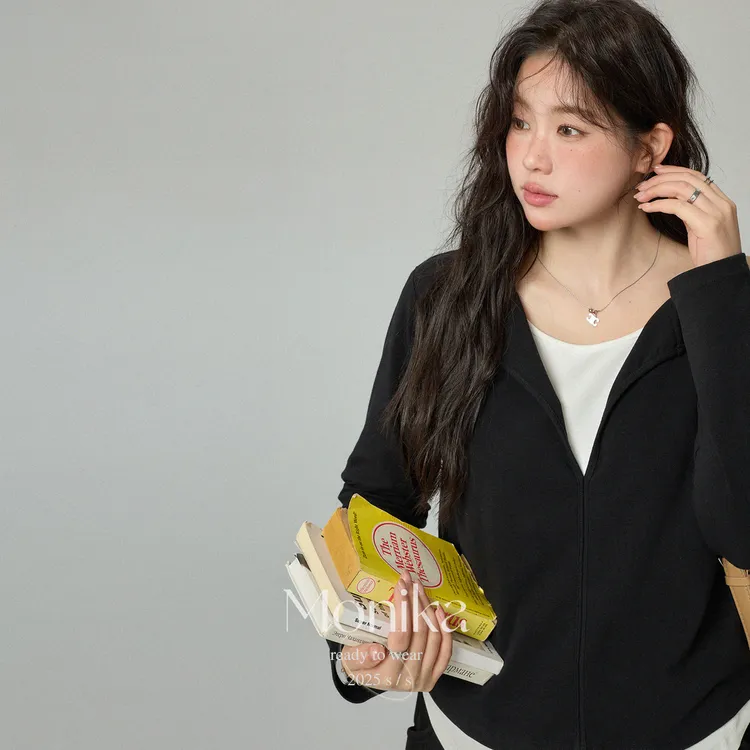 大码女装早秋假两件拉链开衫卫衣T恤显瘦遮肉撞色上衣+半身裙4977