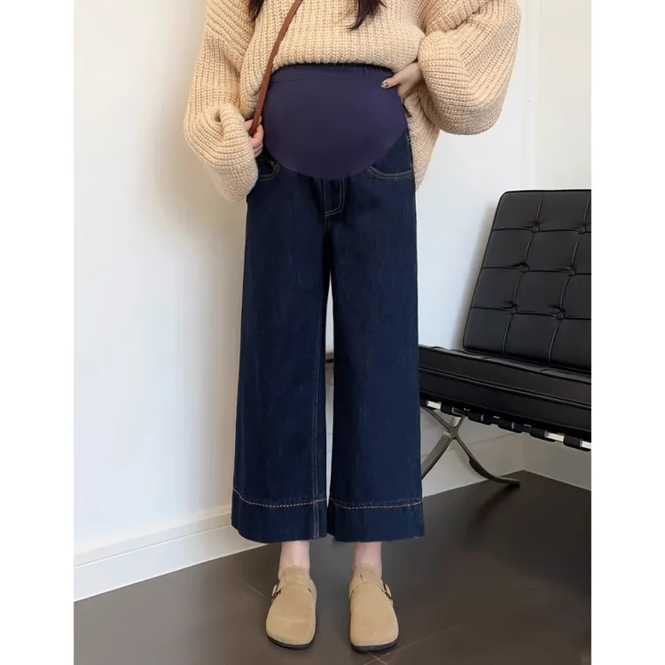 孕妇阔腿牛仔裤子不勒肚子外穿秋冬季2025新款外穿托腹显瘦打底裤