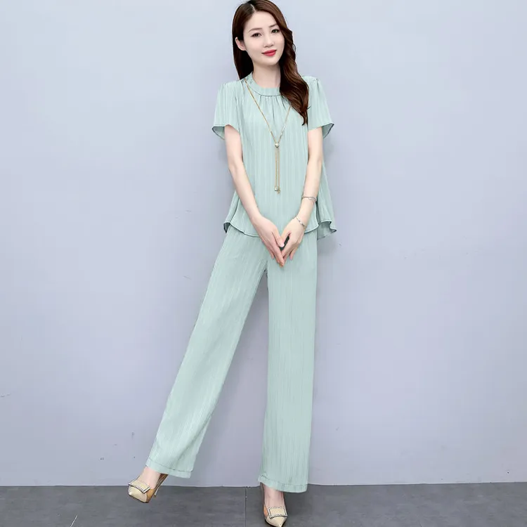 夏装减龄微胖一整套穿搭职业套装女士2025新款时尚流行两件套裤装