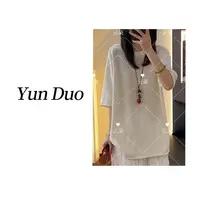 云朵定制【絮白】纯色和纸纱定织款针织短袖T恤LA77