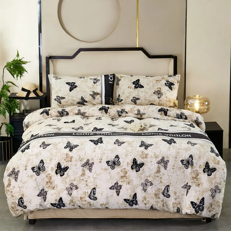 冬季新款高克重牛奶绒四件套简约印花双人大尺寸床单被套加绒加厚