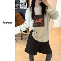 Jaajaaa南巷末栀  小众印花小众时尚老钱风休闲宽松长袖T恤/FACXF