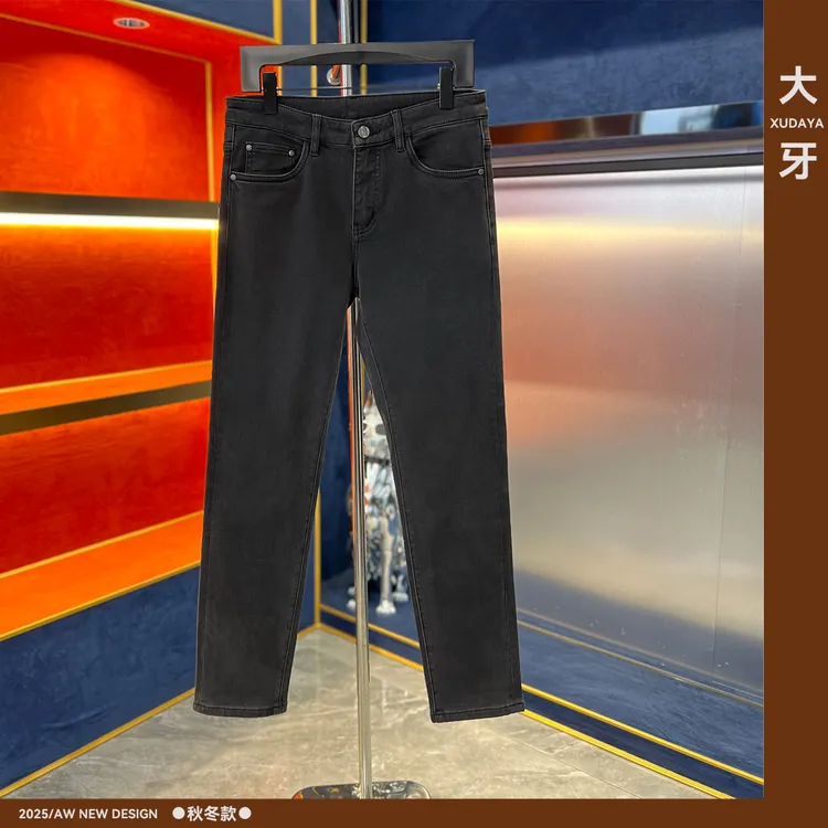 【大牙】986#深灰色牛仔裤2025秋冬加厚经典轻奢弹力修身小直筒