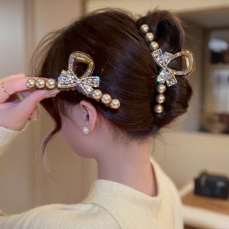 气质网红水闪蝴蝶结抓夹夏季简约后脑勺盘发鲨鱼夹设计感头饰夹子