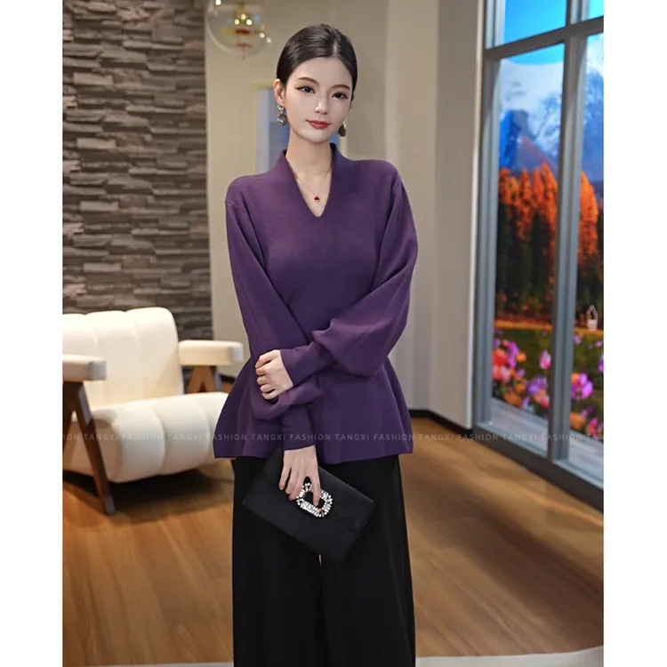 2025秋冬新款女装【8538】高级感法式气质百搭紫色内搭单穿针织毛衣