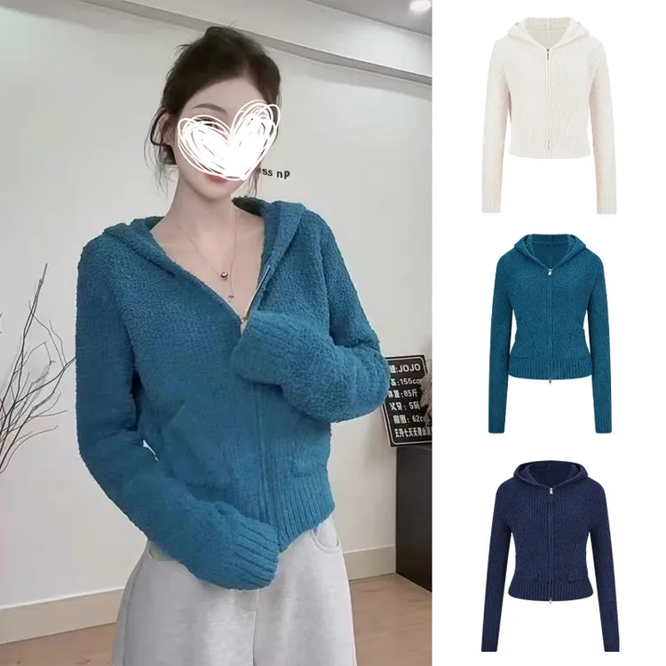 Moses Queen/魔西女王小个子连帽毛衣半边绒针织衫百搭短外套上衣