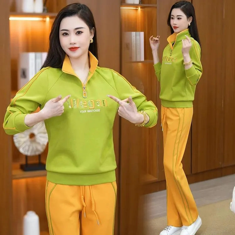 微胖mm大码早秋休闲套装女士显瘦遮肉洋气妈妈装减龄运动服两件套