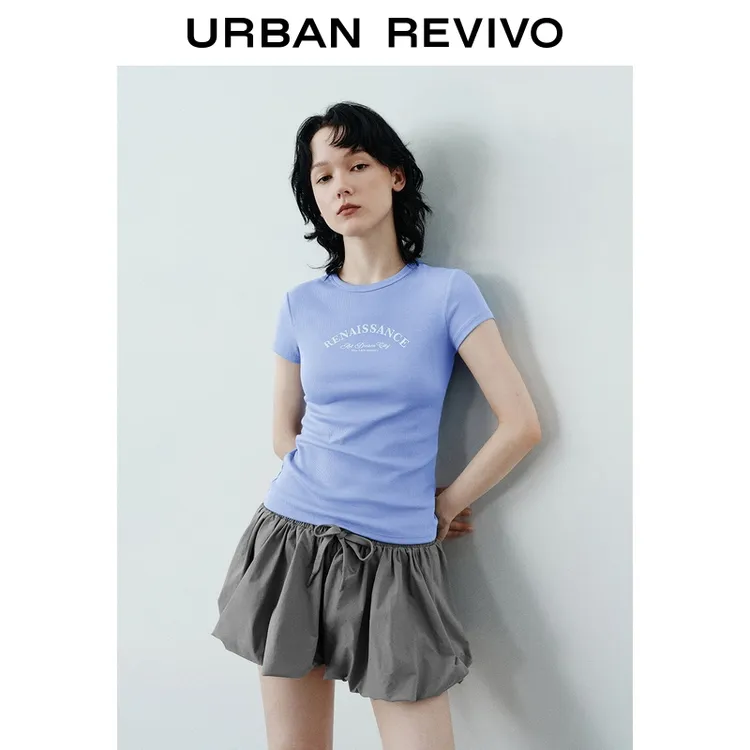 UR2025夏季新款女装休闲多巴胺穿搭字母印花修身圆领T恤UYY450276