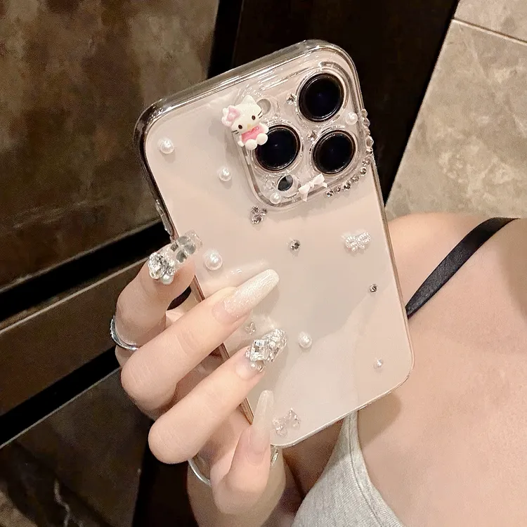 清新粉白凯蒂猫iPhone16promax手机壳适用苹果15甜酷风14可爱13pm