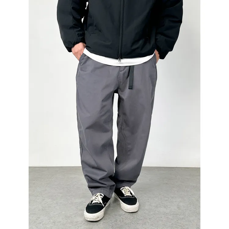 日系秋冬加绒加厚斜纹棉工装长裤通勤男百搭宽松微锥chino休闲裤