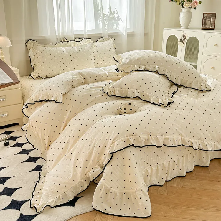 法式秋冬新款皱皱纱床盖四件套夹棉加厚防滑床盖三件套可机洗床品