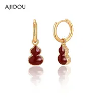 AJIDOU阿吉豆耳饰女款双面葫芦贝母红色圈坠耳环【DB】
