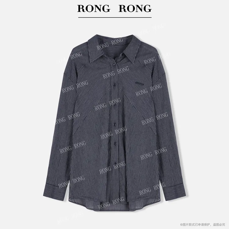 溶溶【松弛新章】RONGRONG 100棉色织条纹拼接老钱风衬衣25C001011