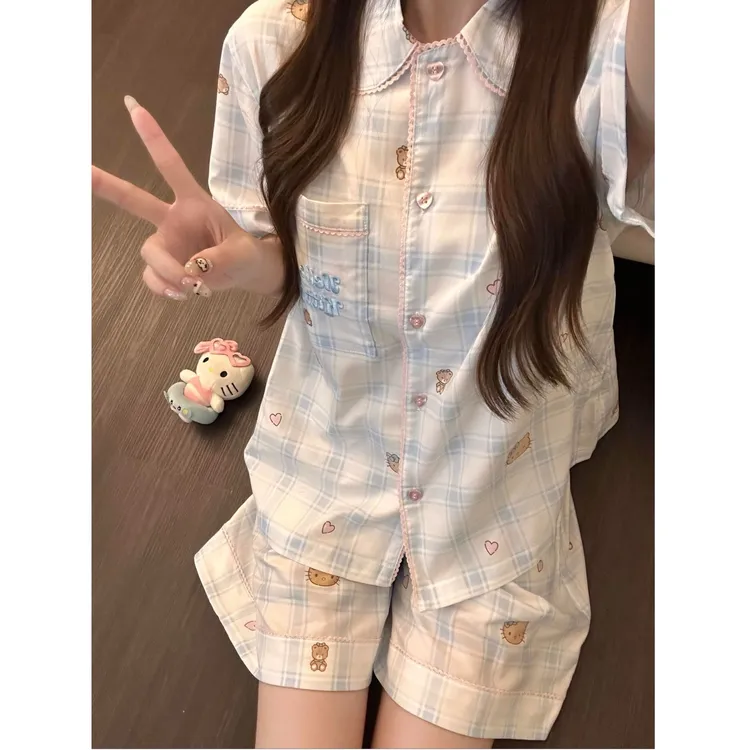 活力黑皮kitty冰丝睡衣女夏季2025年新款短袖短裤居家套装可外穿