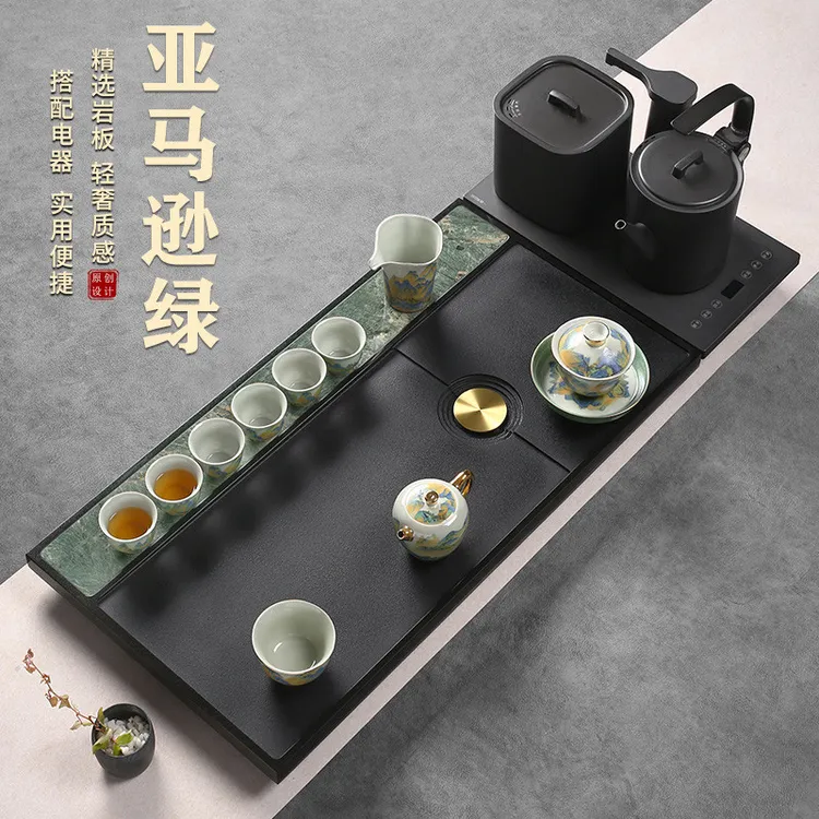 石间说新款轻奢乌金石茶盘简约家用整块中式岩板茶台托盘高端星辰