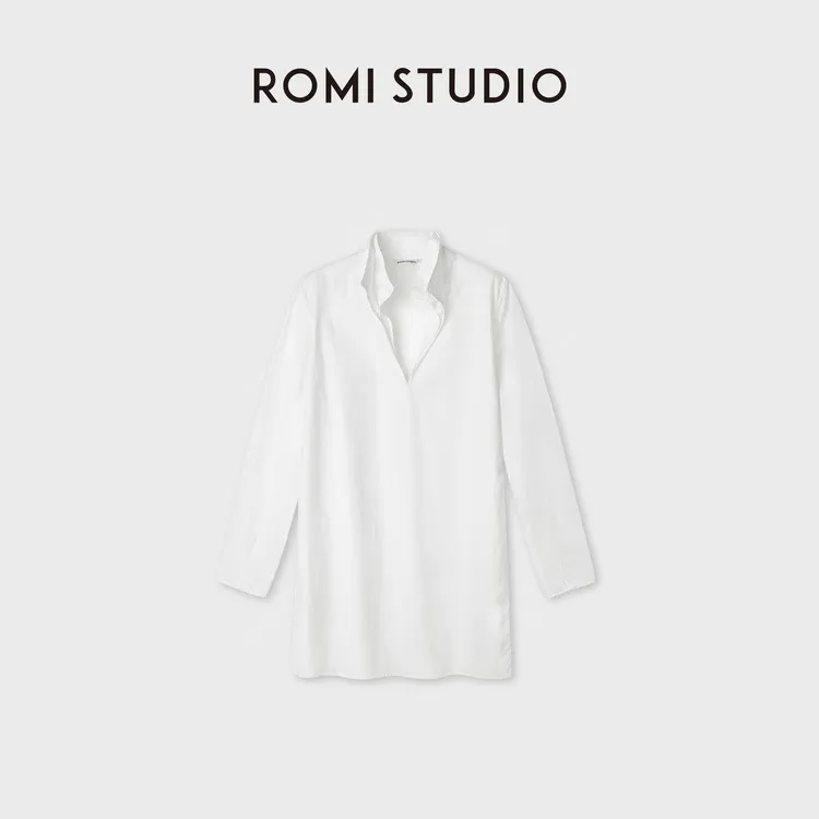 ROMI STUDIO100%美国匹马棉中古感双层V领衬衫连衣裙 RWDSLT3554