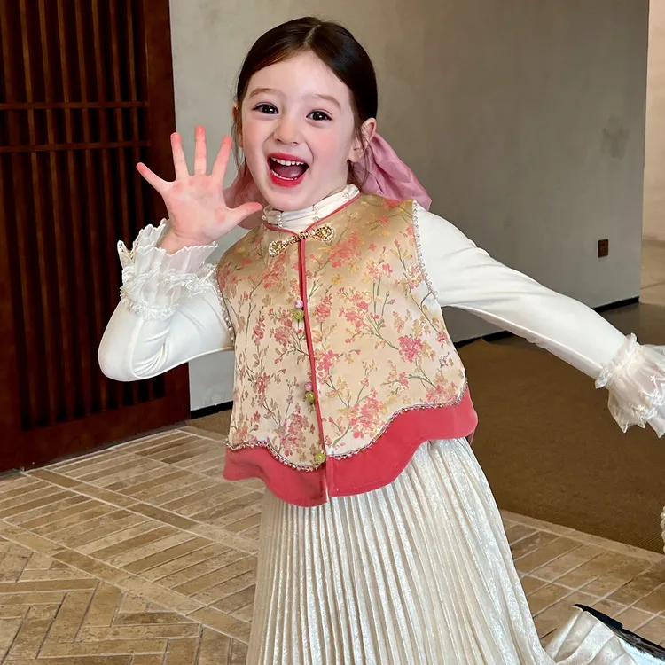 栀了成长记童装女童新中式背心上衣秋季半身裙打底衫国风无袖马甲