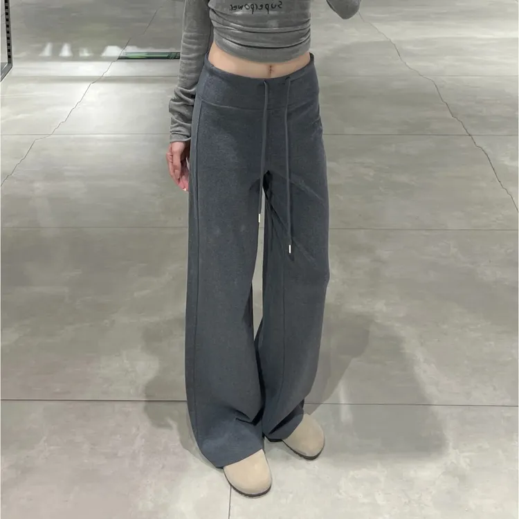 美式加绒运动裤女秋冬2025高腰垂感休闲阔腿裤直筒小个子显瘦卫裤