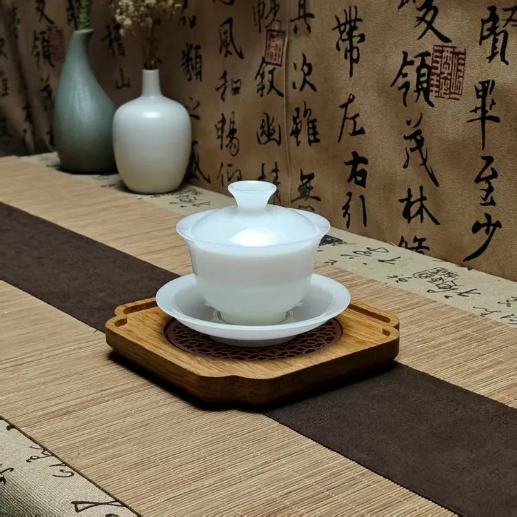 璞玉三才盖碗悬停盖碗单个泡茶碗冰玉盖碗高端茶具家用功夫茶具